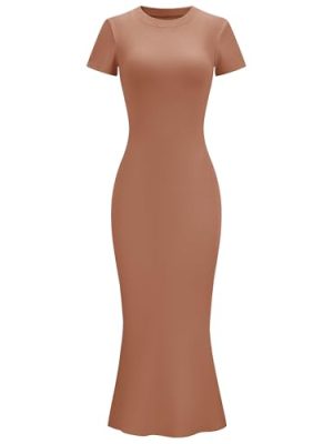 Women Fishtail Hem Ribbed Maxi Dresses Summer Casual Stylish Y2k Sexy Fitted Lady Elegant Cotton Soft Lounge Dress