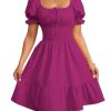 314208I9QhL.jpg Women's Boho 2025 Summer Mini Dress, Square Neck Front Tie Puff Sleeve Casual Mini Dress