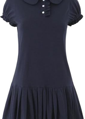 Women's Retro Pleated Knit Mini Dress Preppy Collared Short Summer