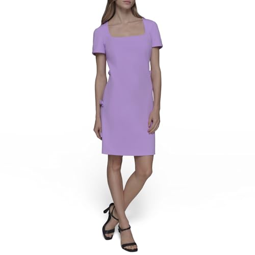 315UWvMTtL.jpg Womens Short Sleeve Square Neck Bow Embellished Shift Mini Dress