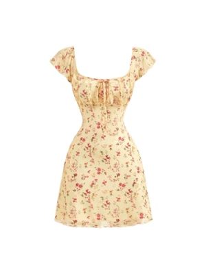 Women's Vintage Floral Dress Summer Cap Sleeve Mini Dresses Going Out Beach Short Dress