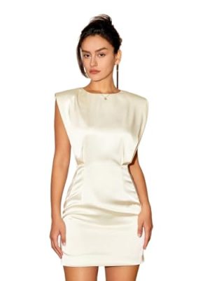Summer Dresses for Women Sleeveless Round Neck Mini Solid Satin Dress Short Sundresses