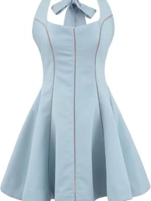Women's Mesh Bandage Dress Halter Backless Sexy Mini for Party Birthday Evening