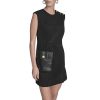 Women's Sleeveless Pocket Detail Suede A-line Mini Dress