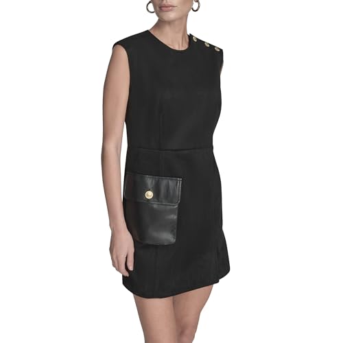Women's Sleeveless Pocket Detail Suede A-line Mini Dress