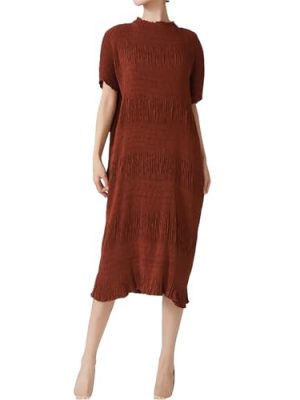 Women's Summer Folds Mini Dress - Round Neck Short Sleeve High Waist Designer Dress