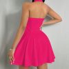 318bw7x8-WL.jpg Women's 2025 Summer Dress Sleeveless Halter Neck Sundress Backless Flared Short Mini Beach Dress