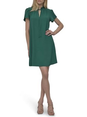 Women's Front Tie Ruffle Neckline Trapeze Dress