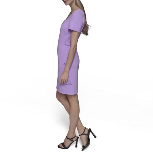 31DwkRf4E7L.jpg Womens Short Sleeve Square Neck Bow Embellished Shift Mini Dress