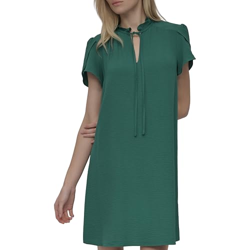 Women's Front Tie Ruffle Neckline Trapeze Dress