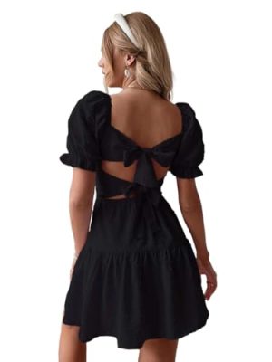 Summer Dresses for Women 2025,Tie Backless Swiss Dot Mini Dress,Ruffle Hem Flowy Casual Dresses