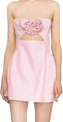 Women Off Shoulder 3D Flower Mini Dress High Waist Zipper Casual Summer Party Wear