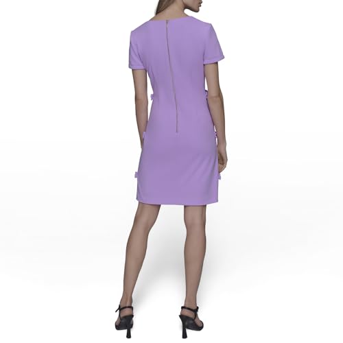 31Fx6j5sJkL.jpg Womens Short Sleeve Square Neck Bow Embellished Shift Mini Dress