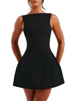 Women's Summer Sexy Sleeveless Zipper Mock Neck Slim Fit A-line Mini Dress Bodycon Party Club Dress for Women