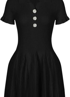 Women's High-Waist Slim Fit Short-Sleeve Knitted Dress Casual Bodycon Mini