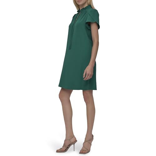 Women's Front Tie Ruffle Neckline Trapeze Dress