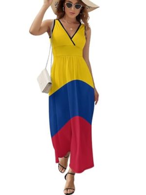 Colombian Flag Womens Casual Sleeveless Dress Maxi Long Beach Dress Sundress
