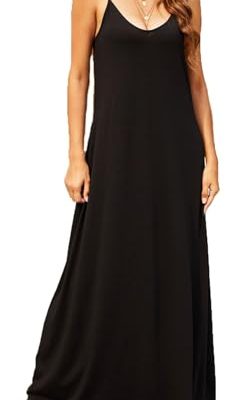 Women's Summer Maxi Dress Casual V-Neck Sleeveless Bohemian Spaghetti Strap Floral Long Maxi Dress with Pockets