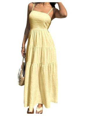 Women's Vacation Sundress Summer Ruffle Hem Elegant Maxi Long Cami Dresses