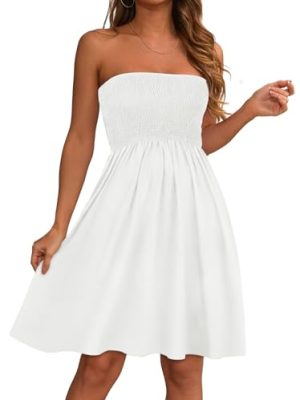 Summer Dresses for Women Strapless Casual Beach Cover Ups Tube Top Sundress