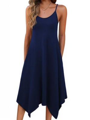 Women Summer Midi Dress 2025 Hawaiian Bohemian Beach Cover Up Dress Floral Spaghetti Strap Casual Dress with Pockets