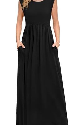 Womens 2025 Maxi Dresses Empire Waist Long Summer Dress Casual Cap Short Sleeve Sundress with Pockets