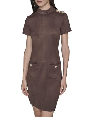 Women's Short Sleeve Mock Neck Sheath Mini Dress
