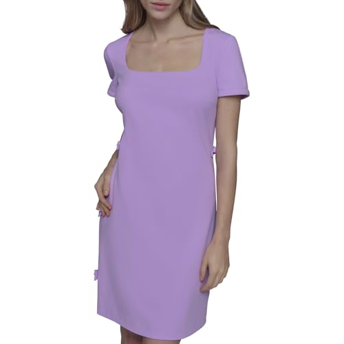 31iSZW5KnL.jpg Womens Short Sleeve Square Neck Bow Embellished Shift Mini Dress