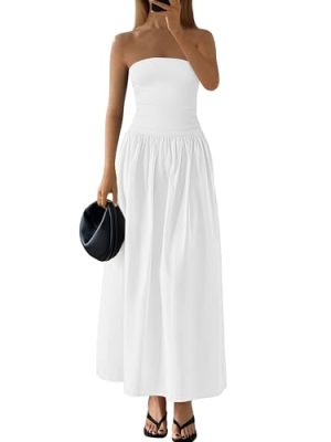 Women 2025 Summer Elegant Strapless Maxi Dress Tube Top Dress A Line Flowy Long Wedding Party Cocktail Dresses