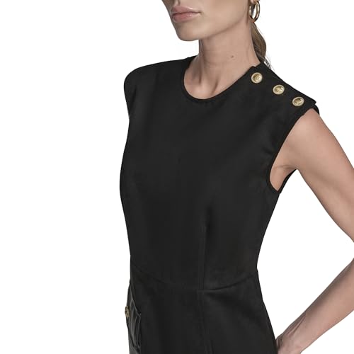 Women's Sleeveless Pocket Detail Suede A-line Mini Dress