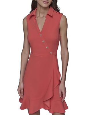 Women's Ruffle Flounce Collared Sleeveless Mini Dress