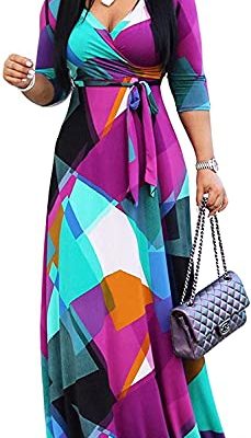 Plus Size Maxi Dress for Women Casual Summer Sundress V-Neck 3/4 Sleeve