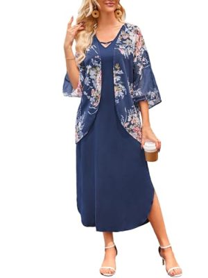 Women's Summer Maxi Dress 2 Piece Outfit Sleeveless Loose Split Dresses with Cover up Casual Formal
