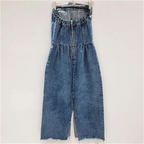 41D9r1pcZYL.jpg Women’s Strapless Denim Dress Slit High Waist Casual Wear