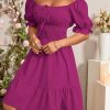 41DSgTW6rhL.jpg Women's Boho 2025 Summer Mini Dress, Square Neck Front Tie Puff Sleeve Casual Mini Dress