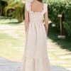 41EM9XyYwZL.jpg Women's Retro Plaid Smocked Dress Spaghetti Strap Flounce Long Dress