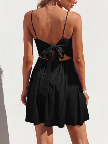 Women's Mini Dress Floral Twisted V Neck Sleeveless Short Dress Pleated Self Tie Back Mini Dress