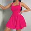 41HjC3zuGL.jpg Women's 2025 Summer Dress Sleeveless Halter Neck Sundress Backless Flared Short Mini Beach Dress