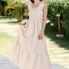 41IylvnbUnL.jpg Women's Retro Plaid Smocked Dress Spaghetti Strap Flounce Long Dress