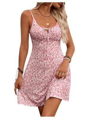 Women's 2025 Summer Dress for Women Disty Floral Print Milkmaid Cami Dress Tie Front Holiday A Line Short Dresses