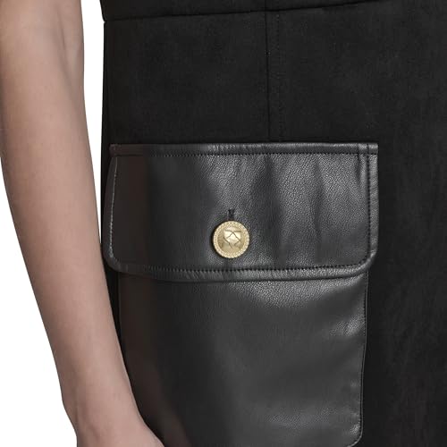 Women's Sleeveless Pocket Detail Suede A-line Mini Dress