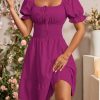 41PB3UMWaML.jpg Women's Boho 2025 Summer Mini Dress, Square Neck Front Tie Puff Sleeve Casual Mini Dress