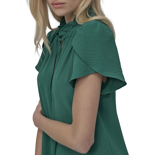 Women's Front Tie Ruffle Neckline Trapeze Dress