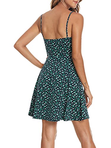 41Wb5FBT6AS.jpg Spaghetti Strap Floral Mini Dress Women's Casual Ruched Front Drawstring Swing Sundress