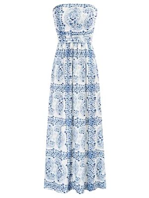 Women Strapless Dress Casual Loose Ruched Long Maxi Dress with Pockets