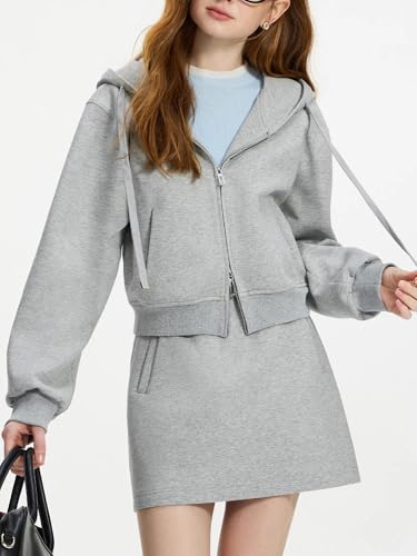 41fLclB72bL.jpg Women's Cotton Hoodie Set, Elastic Mini Skirt & Jacket Combo