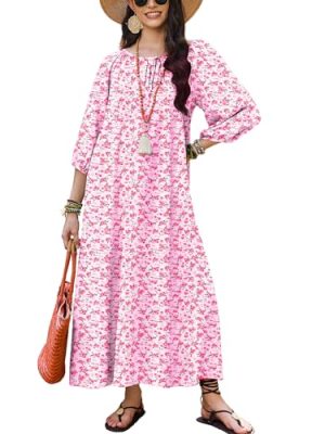 Moo Moos for Women 3/4 Sleeve Long Nightgowns House Dresses with Pocket S-3XL