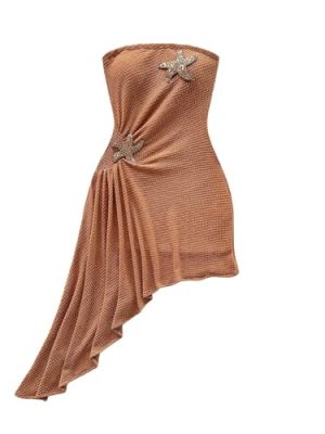 Women's Strapless Tube Mini Dress Ruched Sleeveless Asymmetrical Hem Vacation Summer Dresses