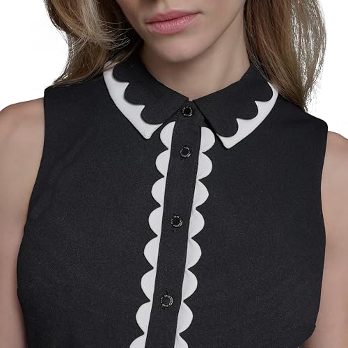 41lshFkxPJL.jpg Women's Belted Sleeveless Scallop Trim Collared A-line Mini Dress