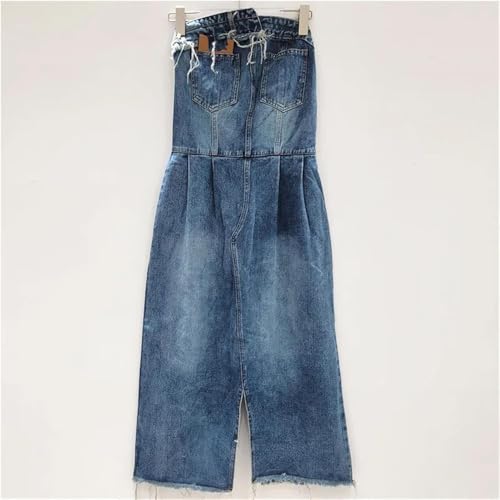41mlMlcenL.jpg Women’s Strapless Denim Dress Slit High Waist Casual Wear